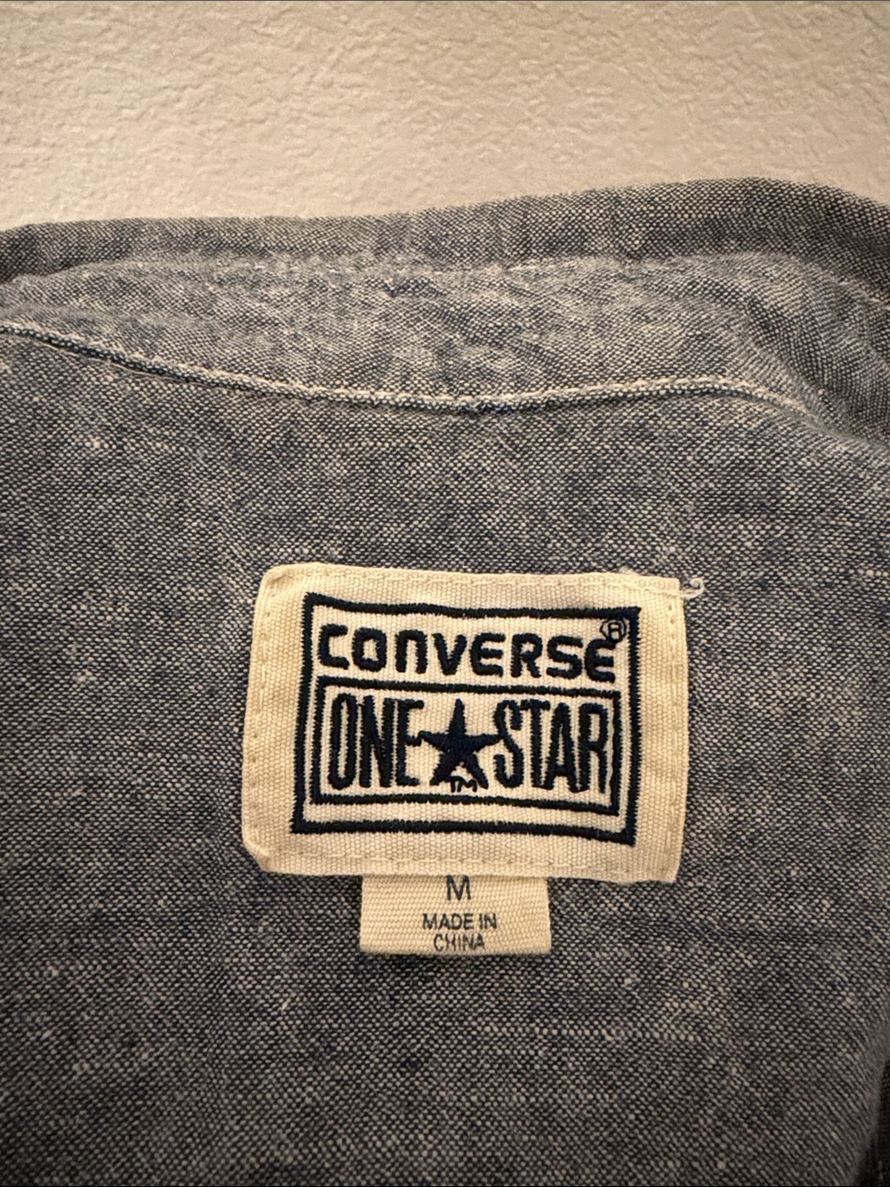 Men’s Converse One Star Chambray Button Down Shirt - Blue With White Stitching